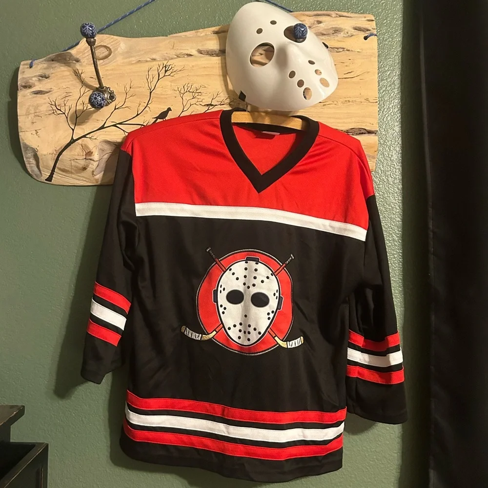 Jason Halloween Costume: Hockey Jersey with Mask (Spirit Halloween Store M)